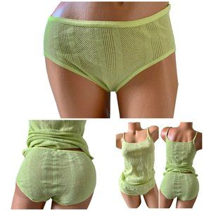 Vintage ESPRIT Cami Panty Set 90s Y2K Cotton retro Y2Kcore Green Lime‎ Large New